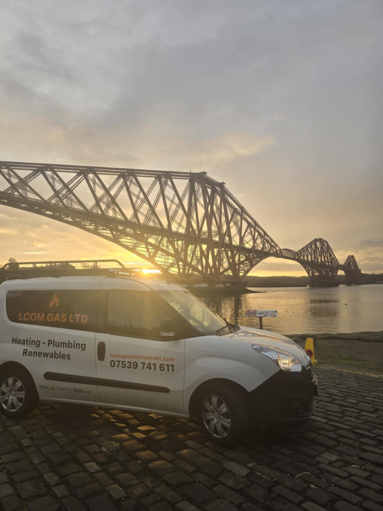 Lcom Gas Ltd van near the Forth Bridge serving customers across Fife